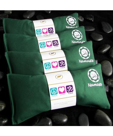 Happy Wraps Namaste Lavender Yoga Eye Pillows - Hot Cold Aromatherapy for Stress, Meditation, Spa, Relaxation Gifts - Set of 4 - Green Cotton