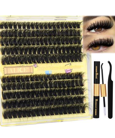 ALICE Fluffy Eyelash Extension Kit 3D Volume Lash Clusters Kit Individual Lashes DIY Eyelash Extension Kit with Eyelash Clusters Lash Bond and Remover Tweezers(10-18mm 80D+100D 0.05D D Curl) B - Fluffy 80D+100D Kit