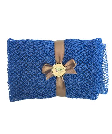 Nature by EJN - Net Bath Sponge, Customized N1 Weave, Long, Skin Exfoliation, African, Ghana, Porous, Stretches Horizontally to Approximately 49" (Shade of Blue)