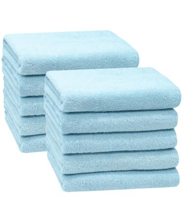 Zollner 10 Set towels in 50x100 cm - suction -strong and soft shower towels in light blue - with a practical hanger - washable up to 60 C - cotton - hotel quality 10x towels light blue