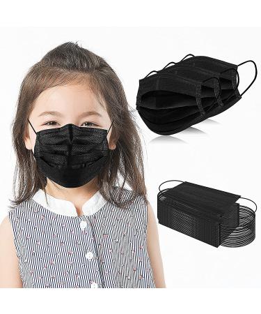Kids 3-Ply Disposable Face Masks - 100 PCS Black Safety Masks with Adjustable Nose Clip & Ear Loops for School & Travel - Buy Online on GoSupps.com