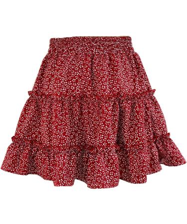 LAEMILIA Womens Elastic Waist Flared Floral Print Mini Skater Skirt - Red - Buy Online on GoSupps.com