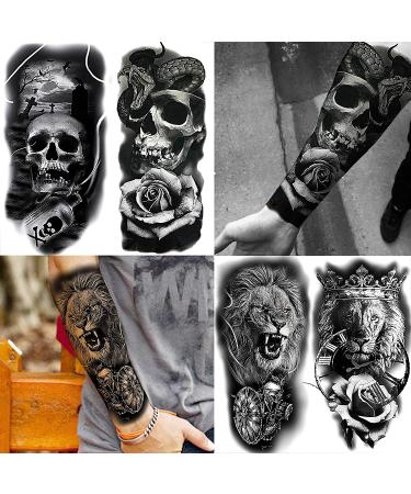 COKTAK 22 Sheets 3D Forearm Half Sleeve Temporary Tattoos - Large Tribal Lion Warrior Tiger Wolf Flower Skull Fake Tattoo Stickers for Men Women Adults - Halloween Black 3D Realistic Tatoo Rose Animals - Buy Online on GoSupps.com