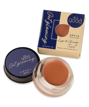 All Good Get Glowing Lip & Cheek Tint - SPF 15 Vegan Mineral Face Makeup Tinted Balm Cream Blush Organic Sustainable Botanical Ingredients (Coral) - Buy Online on GoSupps.com