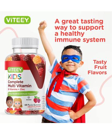 Kids Daily Multivitamin Gummies - Immune Support & Overall Health - 12 Essential Vitamins & Minerals - Gluten, GMO, Gelatin, Peanut Free - 60 Chewable Fruity Gummies - Buy Online on GoSupps.com