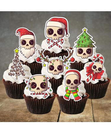 PRECUT Christmas Skull Cupcake Toppers Edible Skull Cake Decorations Christmas Skull Decorations Christmas Skull Cake Topper (12) - Buy Online on GoSupps.com