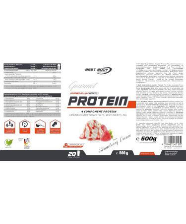 Best Body Nutrition Gourmet Premium Pro Protein Shake - Strawberry Cream 500g | 4-Component Blend: Caseinate Whey Concentrate Isolate & Egg Protein | International Shipping Available - Buy Online on GoSupps.com