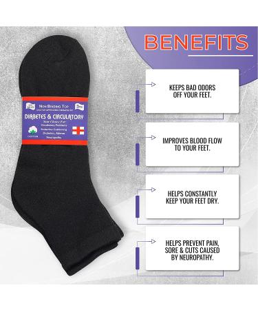 Men's Cotton Diabetic Ankle Socks - 12 Pairs, Black Grey White, Size 10-13 (Large) - Buy Online on GoSupps.com
