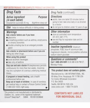 Kirkland Signature Sleep Aid Doxylamine Succinate 25 Mg - 192 Tablets (2 Pack) | Buy Internationally for Better Sleep - Buy Online on GoSupps.com