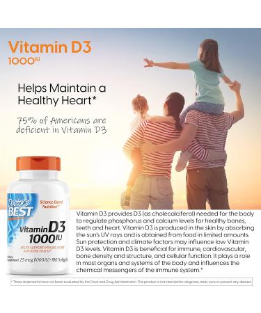 Doctor's Best Vitamin D3 1000 IU Softgel Capsules - 180 Count - Buy Online on GoSupps.com