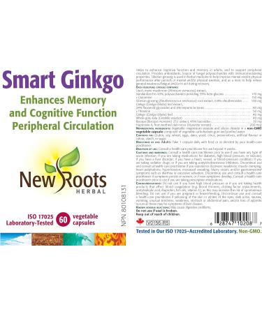 New Roots Herbal - Smart Ginkgo - 60 capsules - Cognitive Function and Memory - Buy Online on GoSupps.com