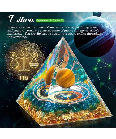 HuiJuKeJi Orgonit Pyramid Libra Crystals Stone Constellation Gifts - 12 Constellations & Tiger Eye Stone Birthstone for Astrology Energy Healing Reiki Chakra Meditation Pyramid 6cm -Libra - Buy Online on GoSupps.com