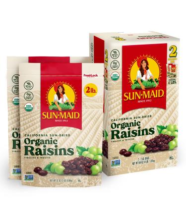 Sun-Maid Organic California Raisins Snack | 32 Ounce Bags | Pack of 2 | Whole Natural Dried Fruit | No Sugar Added | Naturally Gluten Free | Non-GMO | Vegan And Vegetarian Friendly 32 Ounce Bags (Pack Of 2)