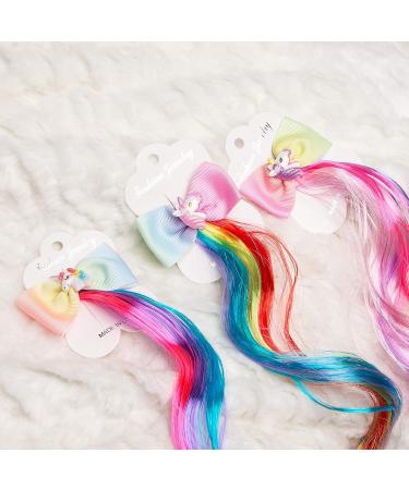 6 Colors Princess Unicorn Hair Bow Clip Extensions for Kids - Set of 6 Unicorn Ponytail Bows - 14 Inch - Buy Online on GoSupps.com