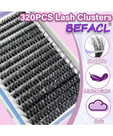 Fluffy Lash Clusters Kit - 320Pcs 80D Eyelash Extension Set with Bond & Seal | BEFACL D Curl Wispy Individual Cluster Lashes (8-16mm - Buy Online on GoSupps.com