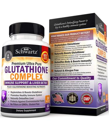 Glutathione Liver Detox Supplement with Quercetin, Vitamin C, Milk Thistle, Alpha Lipoic Acid - 60ct Immune Support & Cleanse Pills - Buy Online on GoSupps.com