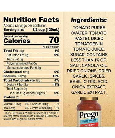 Prego Traditional Lower Sodium Pasta Sauce 23.5 Oz - Authentic Italian Flavor with Less Salt - Buy Online on GoSupps.com