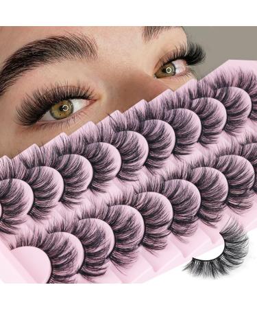 FANXITON False Eyelashes Cat Eye Wispy Mink Lashes Fluffy Natural Look 18 mm C Crul Strip Lashes Soft 10 Pairs Lashes Pack