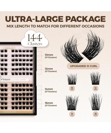 Lashview 144 PCS 3D Cluster Lashes - DIY Mega Volume Eyelash Extensions | Reusable Super Thin Band Individual Lashes - Buy Online on GoSupps.com