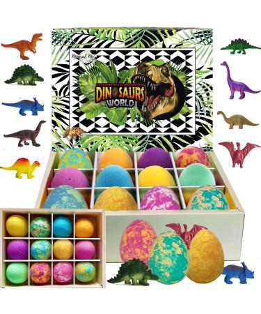 Bath Bombs for Kids with Toys Inside - Set of 12 Colorful Egg Bath Fizzies with Dinosaur Surprise. Gentle and Kids Safe Spa Bath Fizz Balls Kit. Birthday Gift for Girls and Boys