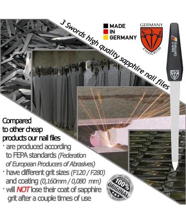 3 Swords Germany - Sapphire Metal Nail File Set (5 pcs.) + 3-Way Nail Buffer - Made in Germany - Buy Online on GoSupps.com