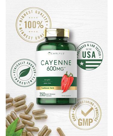 Cayenne Pepper Capsules 600mg | 350 Pills | Non-GMO & Gluten Free Supplement - Buy Online on GoSupps.com