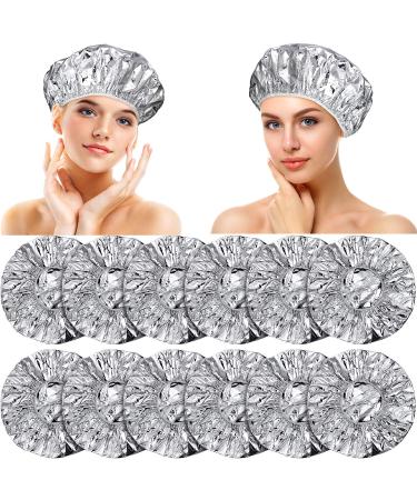 12 Pieces Aluminum Foil Deep Conditioning Caps Reusable Hair Processing Caps Hair Coloring Shower Caps for Home Salon Use (12 Inch, Silvery) 12 Inch (Pack of 12) Silvery