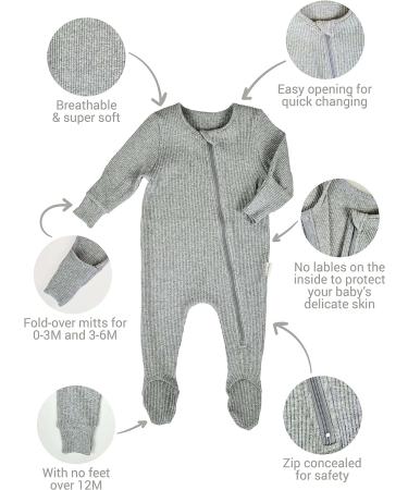 DreamBuy Ribbed Cotton Zip Up Baby Sleepsuit for Newborns | Unisex Baby Boy and Girl Clothes 0-3 Months Sage - Buy Online on GoSupps.com