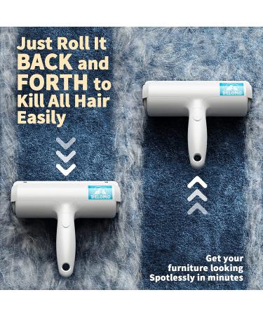 DELOMO Pet Hair Remover Roller - Self-Cleaning Base - Efficient Dog & Cat Fur Removal Tool for Furniture, Couch, Carpet & Car Seat - White - Buy Online on GoSupps.com