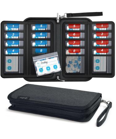 ZIKEE Slim Folding Pill Organizer Bag with 20 Writable BPA-Free Pill Pouches Travel 22 Slot Pill Box Bag with a Zipper Design for Safely Storing Vitamins Medications Prescriptions Fish Oil