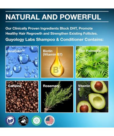 Guyology Labs Men's Anti Hair Loss Shampoo & Conditioner - Natural DHT Blockers, Biotin & Keratin for Growth & Thickening - Made in USA - Buy Online on GoSupps.com