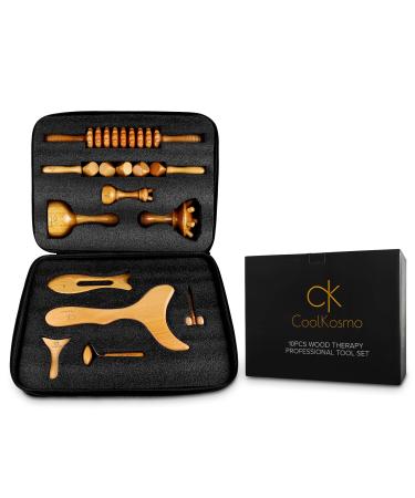 Coolkosmo Professional Maderotherapy Set Anti Cellulite Massage Lymphatic Drainage Massager with an exclusive case.Gua SHA body and face massager massage roller.Wood therapy set