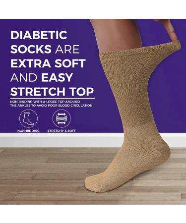 Doctor Approved Diamond Star Diabetic Crew Socks 12 Pairs 13-15 Beige - Non-Binding for Men and Women - Buy Online on GoSupps.com