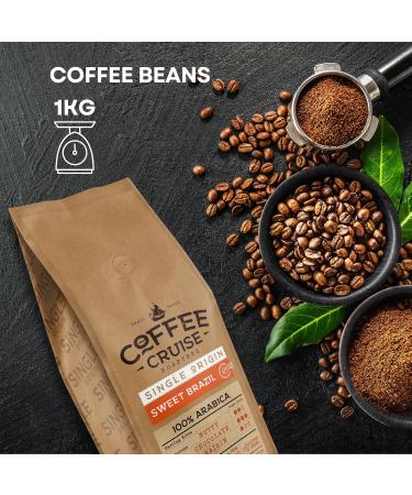 COFFEE CRUISE Sweet Brazil Brazilian Coffee Beans 1 kg - Medium Roast - Cocoa and Chocolate Flavor - For all Coffee Machines - 100% Arabica - Buy Online on GoSupps.com