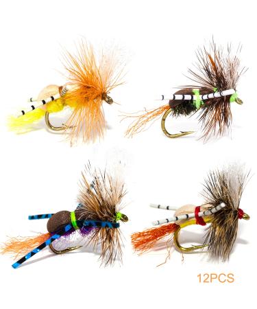 Favorite Fly Fishing Flies Assortment | Dry, Wet, Nymphs, Streamers, Wooly Buggers, Caddis | Trout, Bass Fishing Lure 12 Grumpy Frumpy