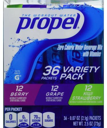 Propel Zero Calorie Nutrient Enhanced Water Beverage Mix (36 packets) 3 different flavors (berry, grape & kiwi strawberry)