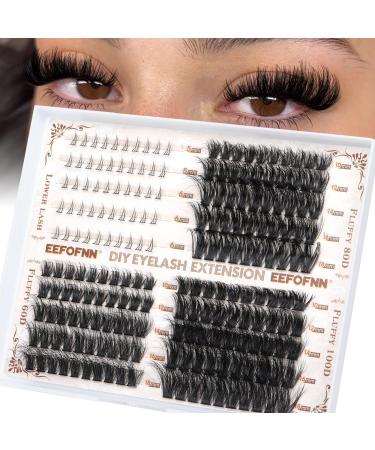 Eefofnn Fluffy Lash Clusters Wispy+60D+80D+100D Cluster Eyelash Extensions Natural Individual Lashes Volume Eyelashes Clusters with Bottom Lashes D Curl Cluster Lashes For Beginners Fluffy upper+lower lashes clusters