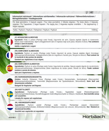 Psyllium Husk Capsules 1400mg - 365 Vegan Capsules | High Strength Fibre Supplement with Natural Prebiotic | by Horbaach - Buy Online on GoSupps.com