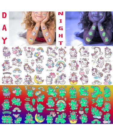 Bilizar Unicorn Glow in The Dark Temporary Tattoos - 15 Sheets | Luminous Waterproof Fake Tattoo Stickers for Kids | Fun & Cute Designs | Birthday Party Favor - Buy Online on GoSupps.com