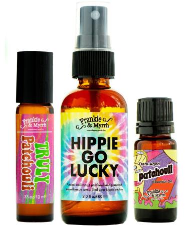Frankie & Myrrh Patchouli Lovers Trio Bundle | Patchouli Spray Roll-on | Natural Aromatherapy Combo Pack for Relaxation Meditation and Positive Vibes