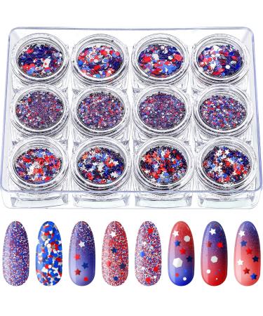 12 Boxes Independence Day Nail Glitter 4th of July Nail Art Star Sequins Holographic Red Blue Sliver Mixed Star Hexagon Circles Nail Sequins Confetti 3D Nail Art for Women Girls Makeup Nail Decoration - Buy Online on GoSupps.com