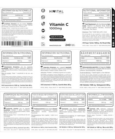 HIVITAL Vitamin C 1000 mg 240 tablets for 8 months of treatment - Buy Online on GoSupps.com