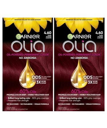 Garnier Hair Color Olia Ammonia-Free Brilliant Color Oil-Rich Permanent Hair Dye 4.60 Dark Intense Auburn 2 Count (Packaging May Vary)