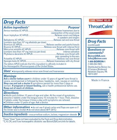 Throat Calm Sore Throat Relief - Homeopathic Medicine for Adults & Kids (Pack of 2) - 60 Tablets Each with Arnica Belladonna Bromium Bryonia & Pulsatilla - International Shipping - Buy Online on GoSupps.com