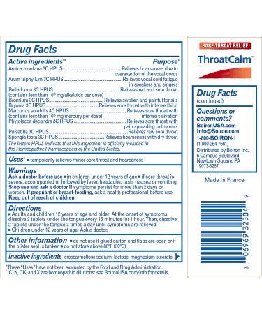 Boiron Throatcalm Tablets - Sore Throat Relief (60 Count) | Homeopathic Solution - Buy Online on GoSupps.com