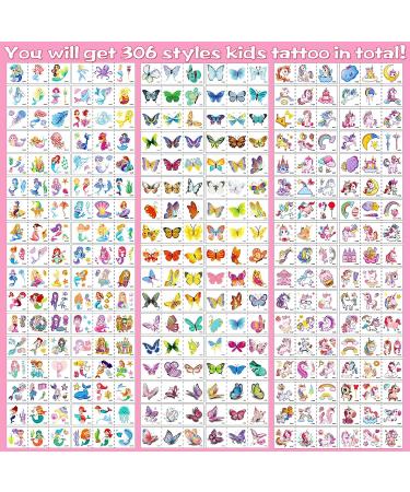Zayvor 306CT Kids Temporary Tattoos - Butterfly Unicorn Mermaid Designs | Birthday Party Favors | Halloween & Christmas Costume Accessories - Buy Online on GoSupps.com