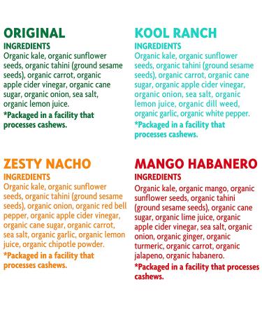 Rhythm Superfoods Kale Chips Variety Pack - Original, Zesty Nacho, Kool Ranch, Mango Habanero - 2.0 Oz (Pack of 4) - Organic, Non-GMO, Vegan, Gluten-Free Superfood Snacks - Buy Online on GoSupps.com