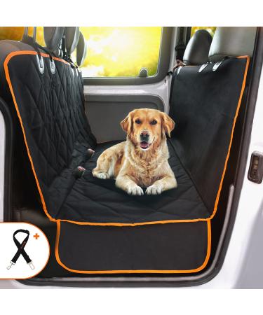 Dog car seat Cover for Back seat for Cars & SUVs - Durable Pets Seat Cover Protector , Nonslip Hammock for Dogs, Waterproof Scratchproof Backseat Protection Against Dirt, Pet Fur w/ Extra Side Flaps Standard Orange