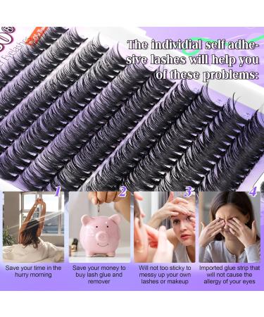 Self-Adhesive Eyelashes Kit - Wiwoseo No Glue D Curl Individual Clusters (50 Pcs, 8-16MM) for Beginners - Buy Online on GoSupps.com