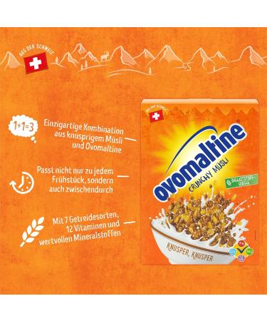 Wander AG Ovomaltine Crunchy Muesli chocolate crunchy muesli with unique mix of breakfast cereals and Ovomaltine with valuable vitamins fiber and minerals 1 x 450 g - Buy Online on GoSupps.com